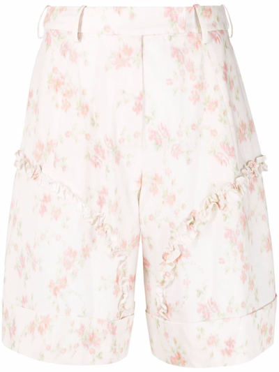 Simone Rocha Smudged Flower-print Cotton Shorts In Neutrals