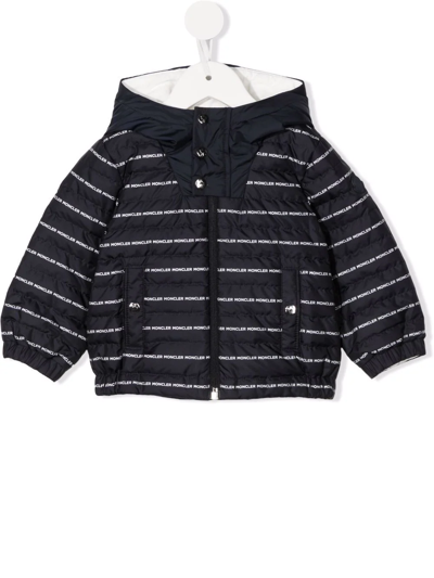 Moncler Babies' Logo-print Hooded Quilted Jacket In Blue
