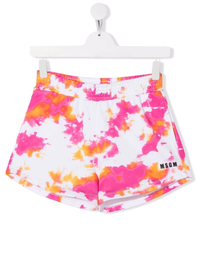 Msgm Teen Logo-print Tie-dye Shorts In Pink