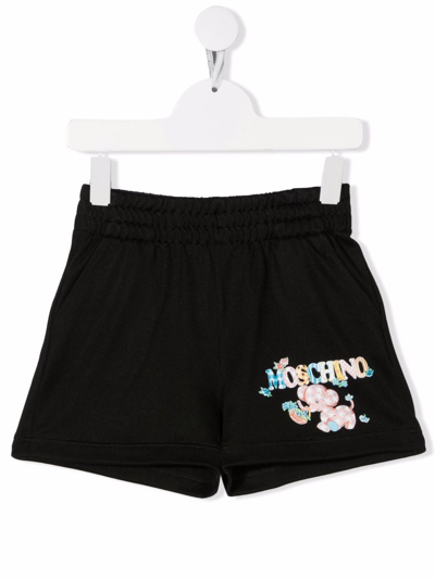 Moschino Kids' Logo-print Elasticated Shorts In Black