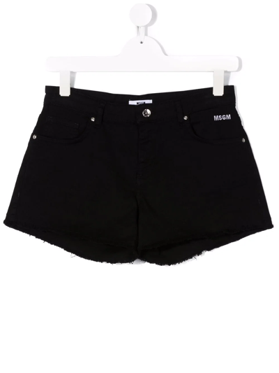 Msgm Teen Embroidered-logo Denim Skirt In Black