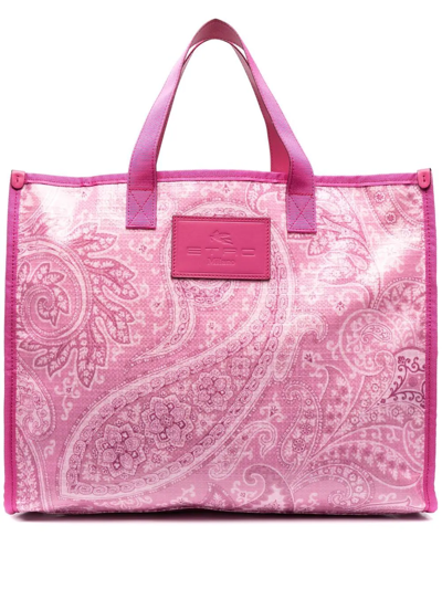 Etro Paisley-print Logo Tote Bag In Pink