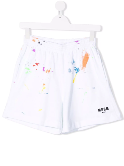 Msgm Teen Paint Splatter-print Shorts In White