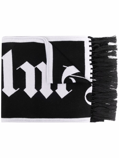 Palm Angels Black Wool Blend Macro Logo Scarf
