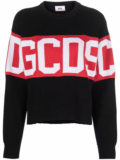 Gcds Colour Block Logo Print Sweatshirt In Black