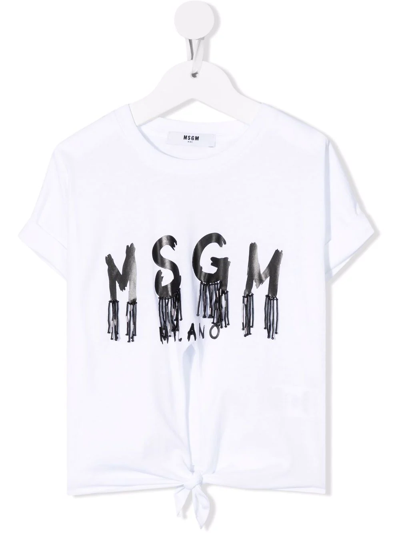 Msgm Kids' White T-shirt For Girl With Logo