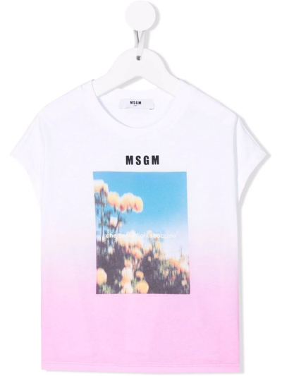 Msgm Kids' Ombré-effect Cotton T-shirt In White