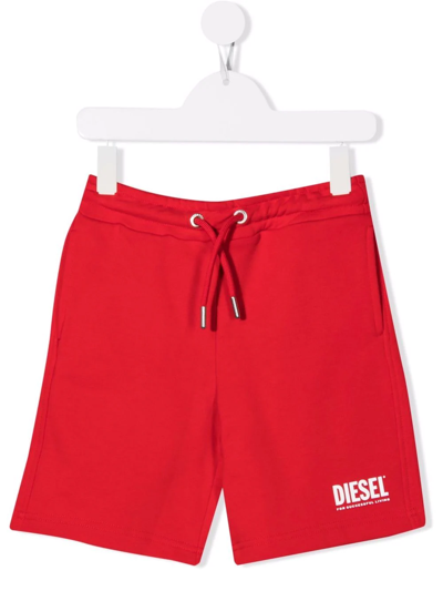 Diesel Teen Pcrown Drawstring Shorts In Red