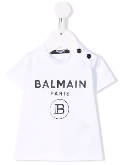 Balmain Babies' Logo圆领t恤 In White