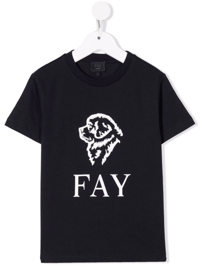 Fay Teen Cotton Dog Logo-print T-shirt In Blue