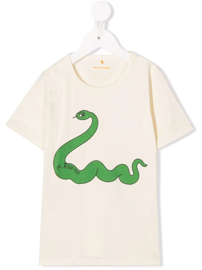 Mini Rodini Snake-print Organic-cotton T-shirt In Yellow