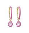 Nina Runsdorf 18k Rose Gold Small Enamel Hoop Earrings With Topaz Flip Charms In Webster Pink And Rose Gold