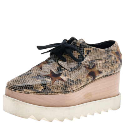 Pre-owned Stella Mccartney Brown Faux Leather And Faux Fur Elyse Star Platform Sneakers Size 37