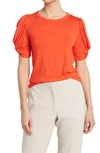 Renee C Solid Scrunched Sleeve Top In Coral