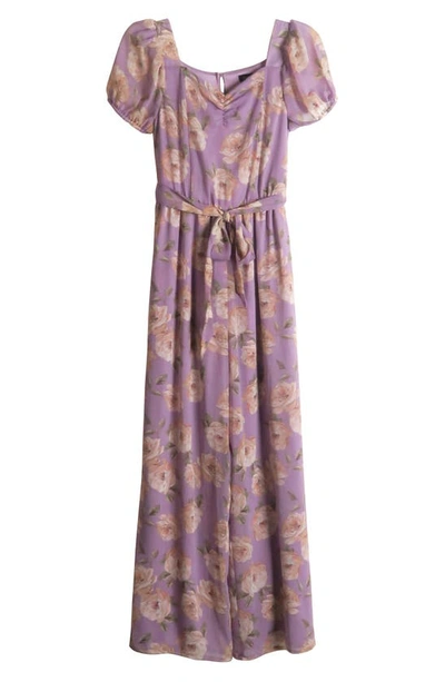 Zunie Kids' Puff Sleeve Floral Maxi Dress In Lilac