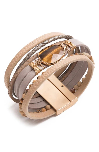 Saachi Nirvana Beaded Leather Bracelet In Taupe