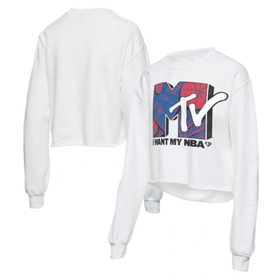 Junk Food Women's White Nba X Mtv I Want My Cropped Fleece Pullover Sweatshirt