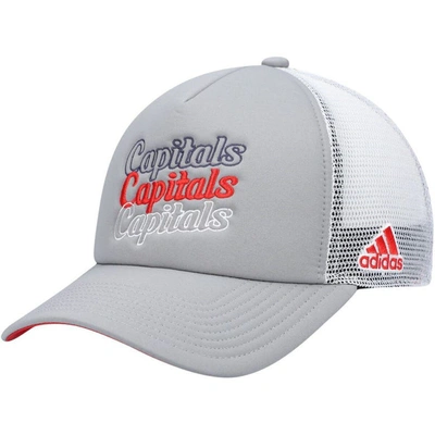 Adidas Originals Women's Grey, White Washington Capitals Foam Trucker Snapback Hat In Grey,white