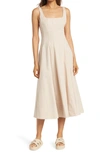 STAUD WELLS STRETCH COTTON POPLIN MIDI FIT & FLARE DRESS