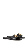 Tory Burch Eleanor Leather Medallion Flat Slide Sandals In Perfect Black