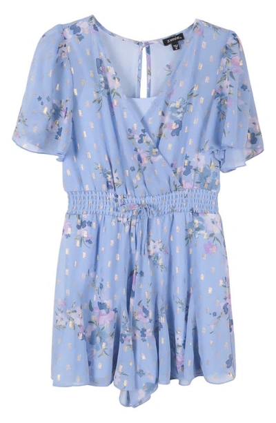 Zunie Kids' Dot & Floral Smocked Waist Dress In Blue