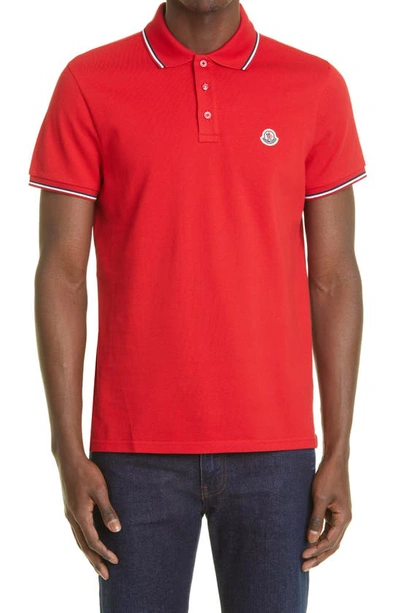 Moncler Logo-patch Short-sleeve Polo Shirt In Red
