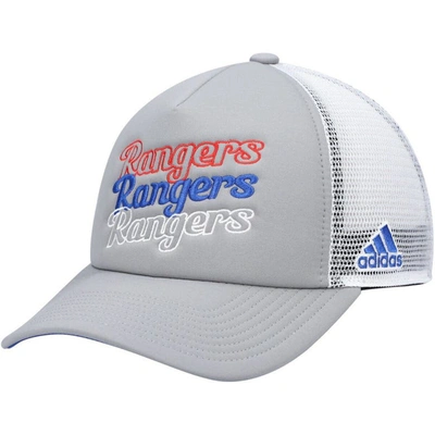 Adidas Originals Women's Grey, White New York Rangers Foam Trucker Snapback Hat In Grey,white