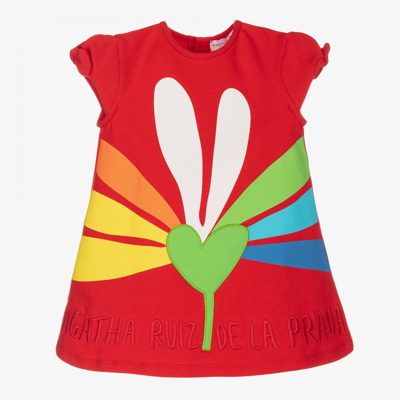 Agatha Ruiz De La Prada Babies'  Girls Red Cotton Rainbow Dress