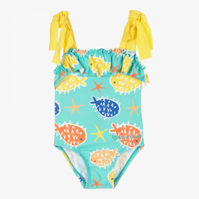Agatha Ruiz De La Prada Babies'  Girls Aqua Fish Swimsuit In Blue