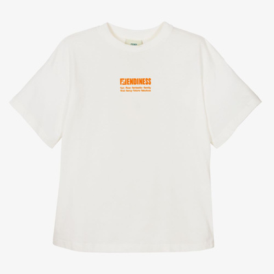 Fendi Teen Ivory Cotton Logo T-shirt