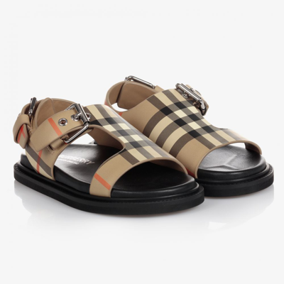 Burberry Kid's Bertha Vintage Check Buckle Sandals, Baby/toddler In Archive Beige Chk