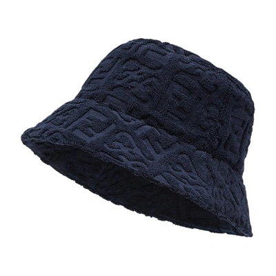 Fendi Black Ff Fish-eye Bucket Hat In Bleu