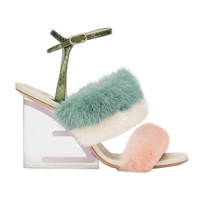 Fendi Colorblock Mink Architectural-heel Sandals In Rose