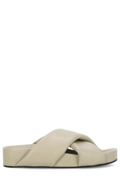 Jil Sander Crossover-strap Leather Slides In Beige