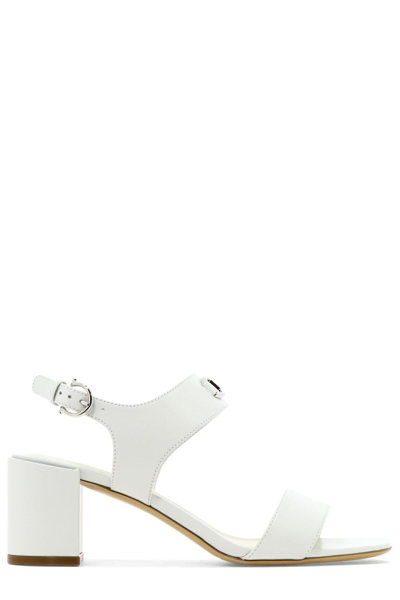 Ferragamo Cayla Calfskin Gancini Bit Slingback Sandals In White