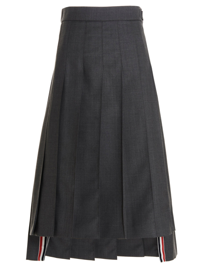 Thom Browne Rwb Stripe Pleated Midi Skirt In Grey