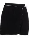 Andreädamo Cutout Button-embellished Ribbed-knit Mini Skirt In Nero