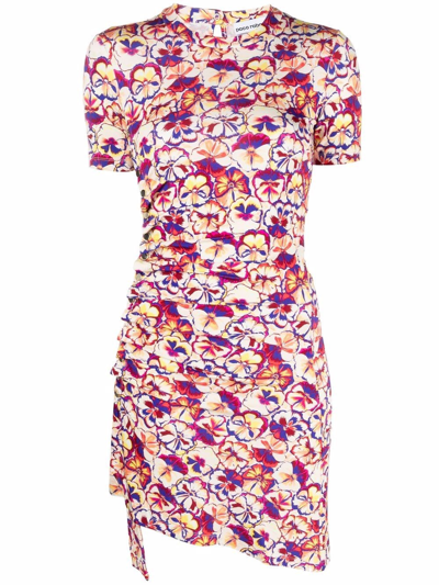 Rabanne Ruched Floral Satin Jersey Mini Dress In Pink