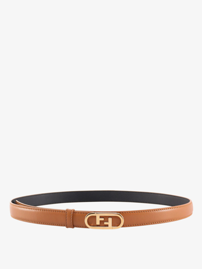 Fendi Ff Oval Logo Leather Belt In Beige