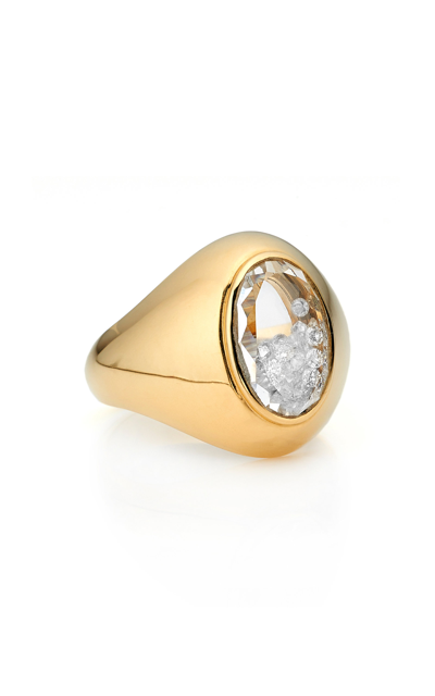 Moritz Glik Dedinho 18-karat Gold, Sapphire Crystal And Diamond Signet Ring In Yellow
