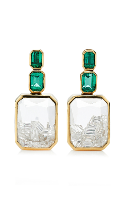 Moritz Glik Yellow Gold, Diamond And Emerald Bala Earrings