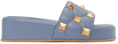 Valentino Garavani Blue Roman Stud Platform Slides In 56y Niagara