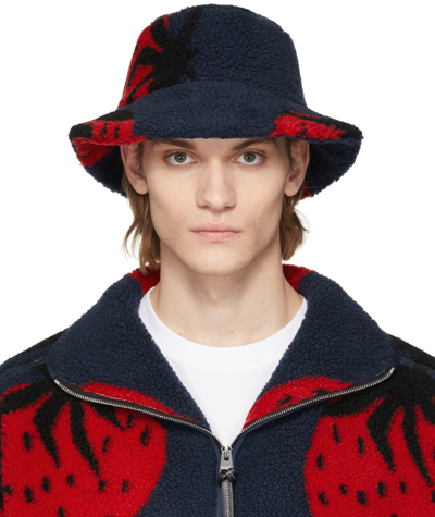 Jw Anderson Navy & Red Asymmetric Bucket Hat In Navy Red