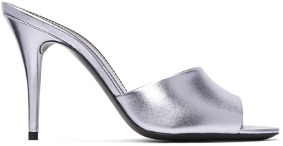 Saint Laurent Sexy Metallic Stiletto Mule Sandals In Metal Lilla