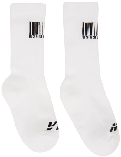 Vtmnts Barcode Print Stretch Cotton Socks In White