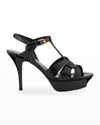 Saint Laurent Tribute Platform Sandals In Smooth Leather Shoes In Black