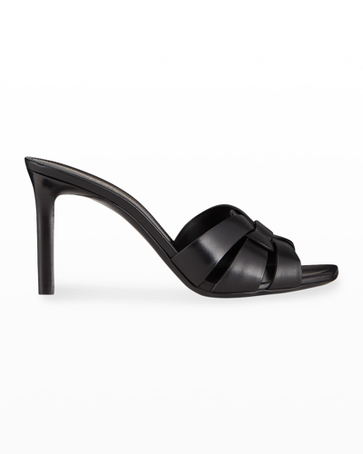 SAINT LAURENT TRIBUTE WOVEN CALFSKIN STILETTO SANDALS