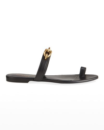 Saint Laurent Jota Chain Calfskin Toe-ring Sandals In Black