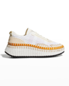 Chloé Nama Blanket-stitch Recycled-mesh Trainers In Soft White