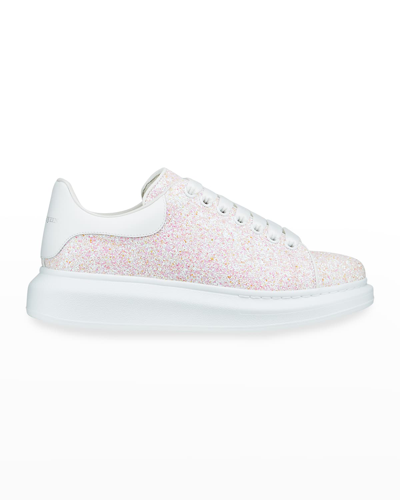 Alexander Mcqueen Oversized Pink Glittered Leather Sneakers In Light Pink